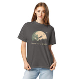 Frog and full moon design on a Pepper garment-dyed cotton t-shirt