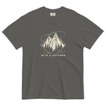 Mountain peaks and orbital rings design on a Pepper garment-dyed cotton t-shirt