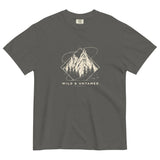 Mountain peaks and orbital rings design on a Pepper garment-dyed cotton t-shirt