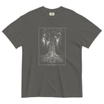 Redwood tree and roots design on a Pepper garment-dyed cotton t-shirt