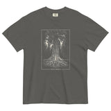 Redwood tree and roots design on a Pepper garment-dyed cotton t-shirt