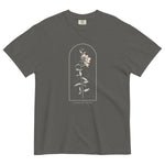 Wildflower and constellation design on a Pepper garment-dyed cotton t-shirt