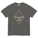 Camping tent and starfield design on a Pepper garment-dyed cotton t-shirt