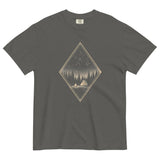 Camping tent and starfield design on a Pepper garment-dyed cotton t-shirt