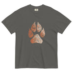 Wolf paw topographic design on a Pepper garment-dyed cotton t-shirt