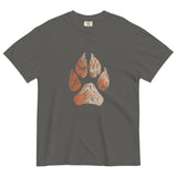 Wolf paw topographic design on a Pepper garment-dyed cotton t-shirt