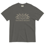 Nocturnal Botanics fern and flower design on a Pepper garment-dyed cotton t-shirt