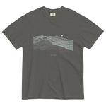 Fox on the ridge topographic design on a Pepper garment-dyed cotton t-shirt