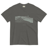 Fox on the ridge topographic design on a Pepper garment-dyed cotton t-shirt