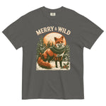 Fox in scarf Christmas design on a Pepper garment-dyed cotton t-shirt