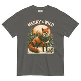 Fox in scarf Christmas design on a Pepper garment-dyed cotton t-shirt