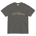 Mountain range topographic design on a Pepper garment-dyed cotton t-shirt