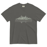 Mountain lake reflection design on a Pepper garment-dyed cotton t-shirt