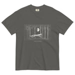 Running fox moonlit forest design on a Pepper garment-dyed cotton t-shirt