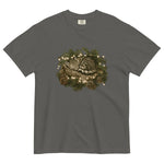 Kitten asleep in a Christmas wreath design on a Pepper garment-dyed cotton t-shirt