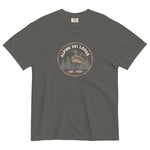 Alpine ski lodge gondola badge design on a Pepper garment-dyed cotton t-shirt
