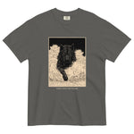 Black wolf in deep snow design on a Pepper garment-dyed cotton t-shirt