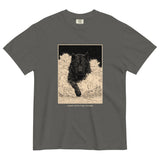 Black wolf in deep snow design on a Pepper garment-dyed cotton t-shirt