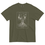 Redwood tree and roots design on a Sage garment-dyed cotton t-shirt