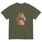 Wolf paw topographic design on a Sage garment-dyed cotton t-shirt