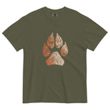 Wolf paw topographic design on a Sage garment-dyed cotton t-shirt