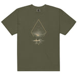 Camping under the stars design on a Sage garment-dyed cotton t-shirt