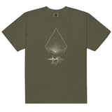 Camping under the stars design on a Sage garment-dyed cotton t-shirt