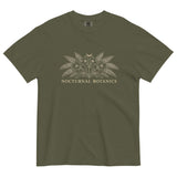 Nocturnal Botanics fern and flower design on a Sage garment-dyed cotton t-shirt