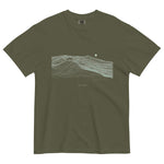 Fox on the ridge topographic design on a Sage garment-dyed cotton t-shirt