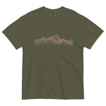 Mountain range topographic design on a Sage garment-dyed cotton t-shirt