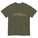 Mountain range topographic design on a Sage garment-dyed cotton t-shirt
