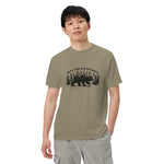 Bear and pine forest wilderness design on a Sandstone garment-dyed cotton t-shirt