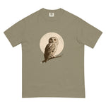 Owl and full moon design on a Sandstone garment-dyed cotton t-shirt