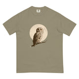 Owl and full moon design on a Sandstone garment-dyed cotton t-shirt