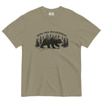 Bear and pine forest wilderness design on a Sandstone garment-dyed cotton t-shirt