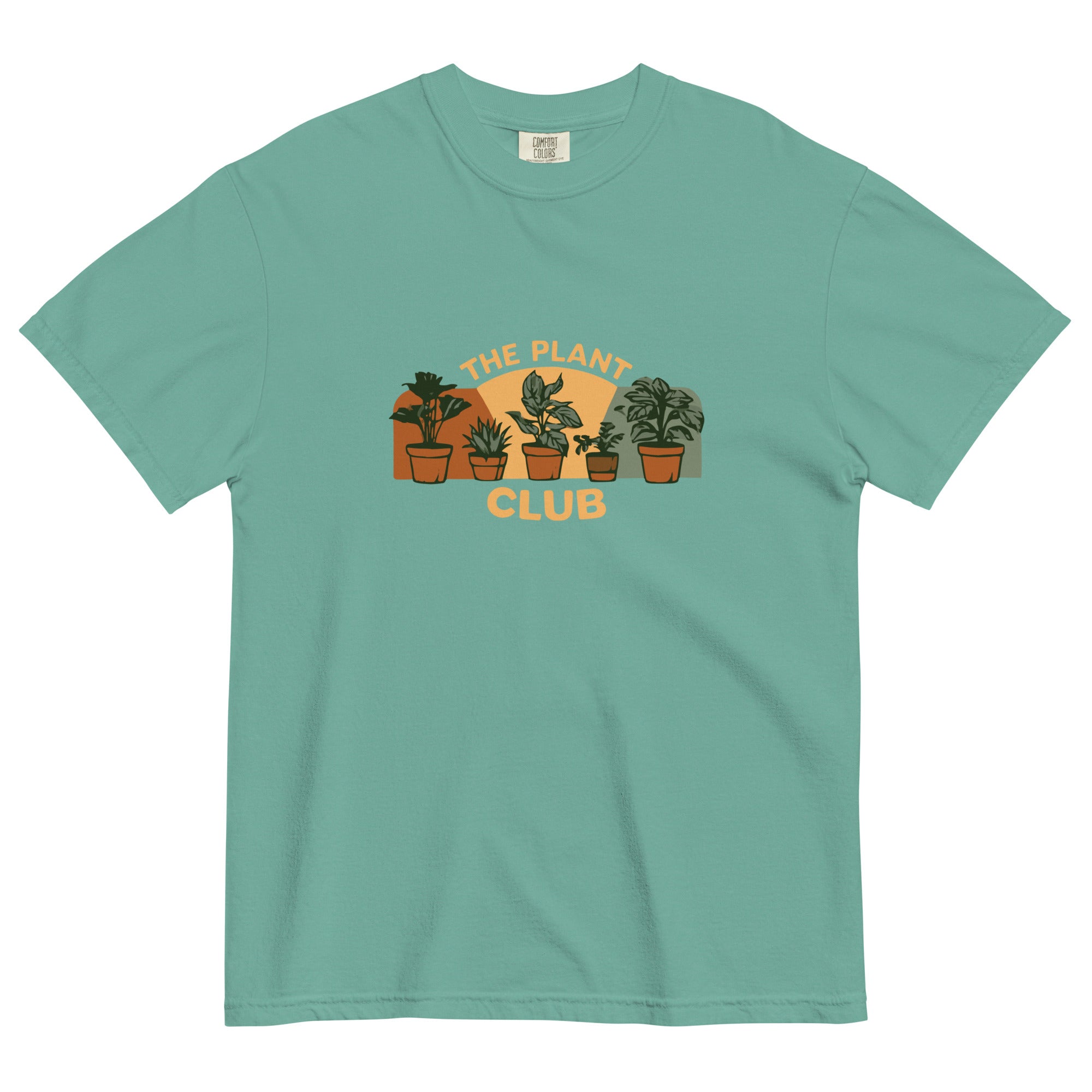 The Plant Club houseplants design on a Seafoam garment-dyed cotton t-shirt