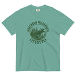Moose wilderness badge design on a Seafoam garment-dyed cotton t-shirt