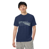Fox on the ridge topographic design on a True Navy garment-dyed cotton t-shirt