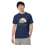 Frog and full moon design on a True Navy garment-dyed cotton t-shirt