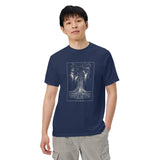 Redwood tree and roots design on a True Navy garment-dyed cotton t-shirt