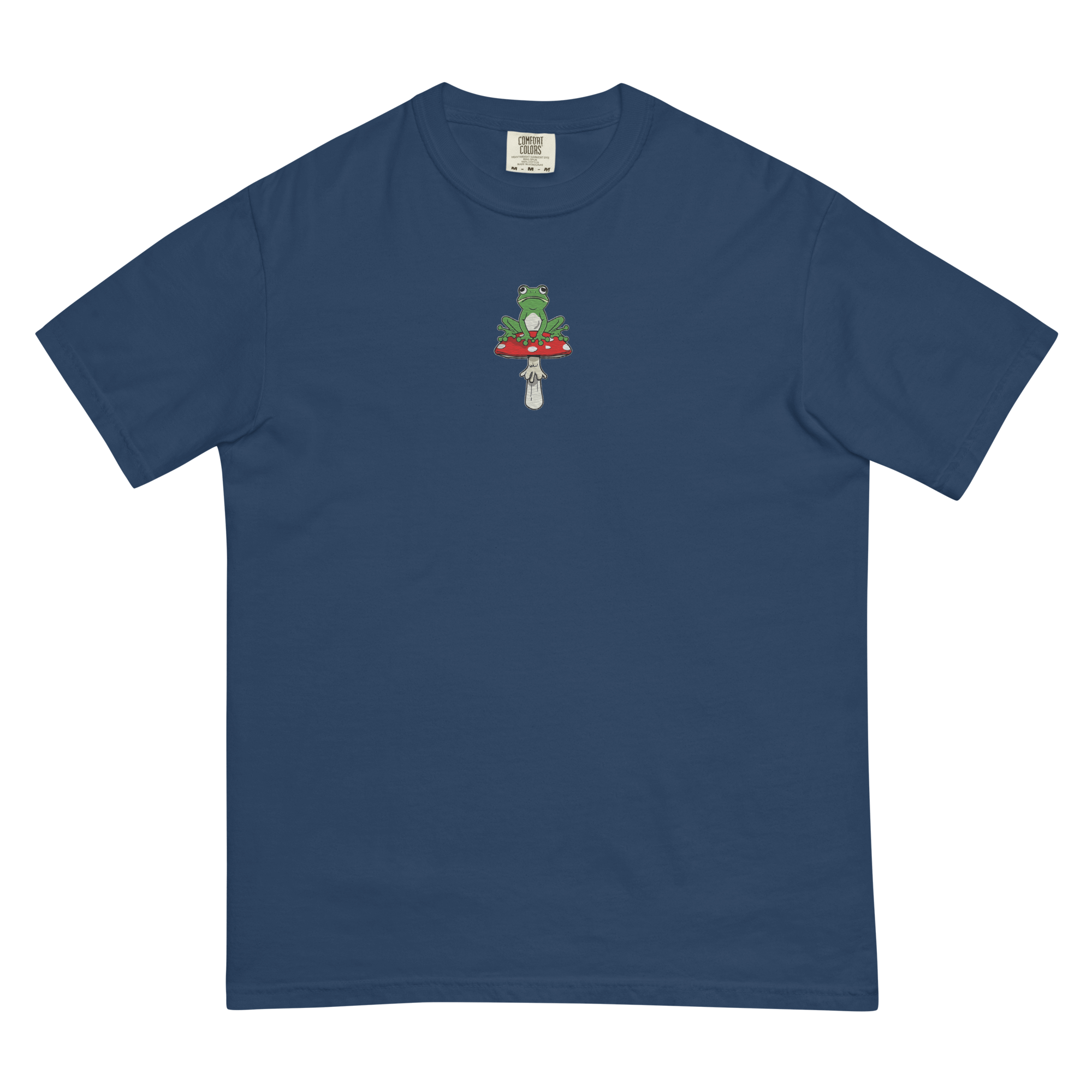 Frog on a Toadstool Embroidered Premium Unisex T-Shirt