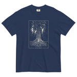 Redwood tree and roots design on a True Navy garment-dyed cotton t-shirt