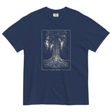 Redwood tree and roots design on a True Navy garment-dyed cotton t-shirt