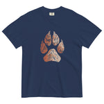 Wolf paw topographic design on a True Navy garment-dyed cotton t-shirt