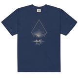 Camping under the stars design on a True Navy garment-dyed cotton t-shirt