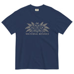 Nocturnal Botanics fern and flower design on a True Navy garment-dyed cotton t-shirt