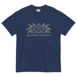 Nocturnal Botanics fern and flower design on a True Navy garment-dyed cotton t-shirt