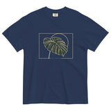 Monstera leaf design on a True Navy garment-dyed cotton t-shirt