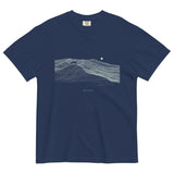 Fox on the ridge topographic design on a True Navy garment-dyed cotton t-shirt