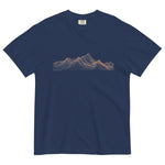 Mountain range topographic design on a True Navy garment-dyed cotton t-shirt
